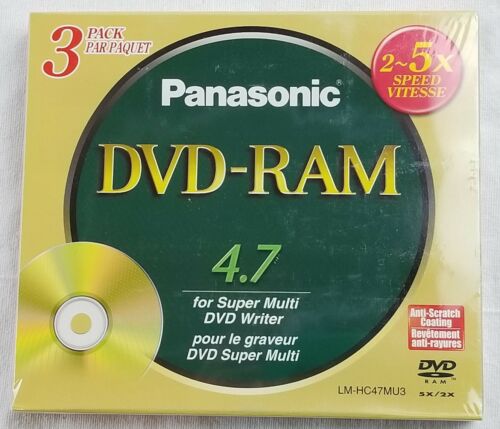 Panasonic DVD-RAM 4.7gb 3-pack New Sealed LM-HC47MU3 2-5x speed