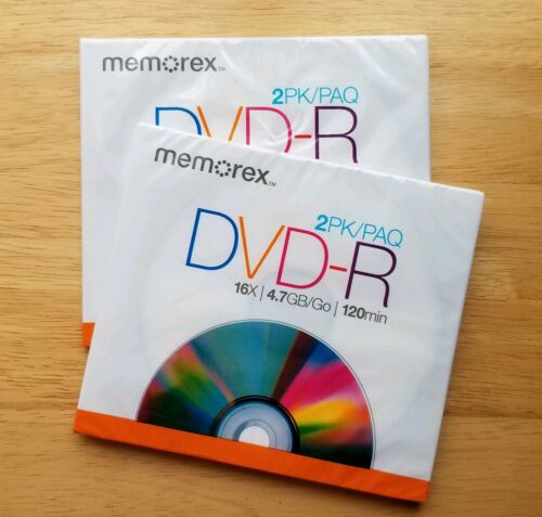 Lot 2 Memorex DVD-R 2pk 16X 4.7GB 120 Min Total 4 Blank Discs Recordable Media