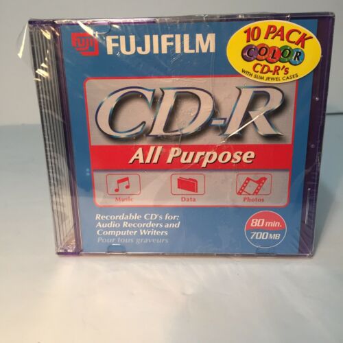 NEW FujiFilm 80 Min 700 MB CD-R 10 Pack Jewel Case New Sealed 5 Fun Colors