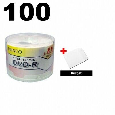 100 Princo 8X DVD-R 4.7GB White Top & 100 Paper Sleeves