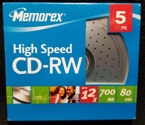 Memorex 12x CD-RW Media High Speed 12x 700 Mb 80 Min Free Ship 5-pack