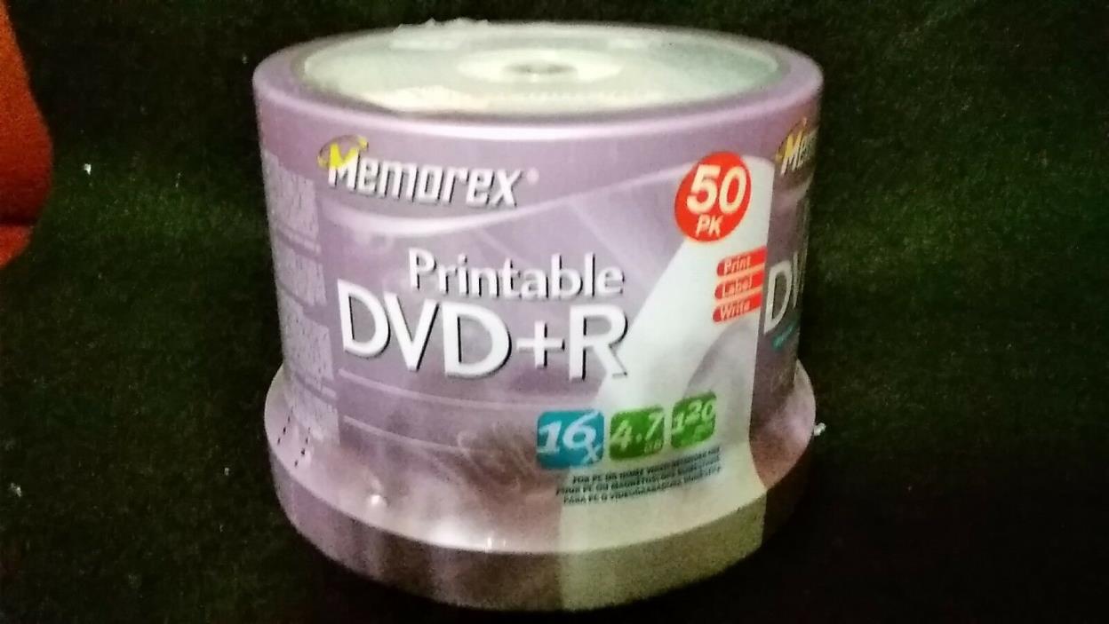 New Memorex 50 Pack Set Printable DVD+R 16x 4.7GB 120 min Discs Sealed bonus