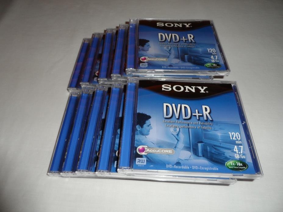 Sony DVD+R 10 Pack 16X 120Min 4.7GB 10 Discs With Standard Cases New Media