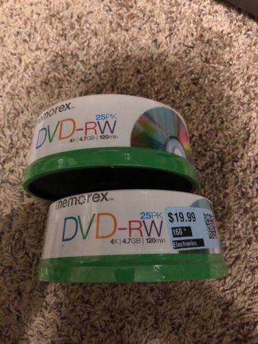 Lot Of 2 25 Pack New Memorex 4X Rewritable 4.7GB DVD+RW