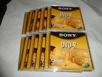 Sony DVD-R 10 Pack 16X 120Min 4.7GB 10 Discs With Slim Cases New Media
