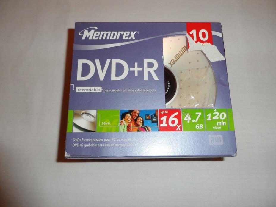 Memorex DVD+R 10 Pack 16X 120Min 4.7GB 10 Discs With Slim Cases New Media