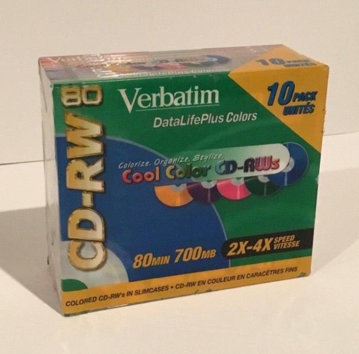 Verbatim New 10-Pack CD-RW 700MB 2X-4X DataLifePlus Cool Colors Slim Jewel Cases