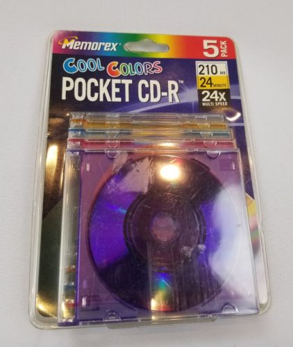 Memorex Cool Colors Pocket CD-R 5 Pack Discs 210 MB 24 Minute 24x multi speed