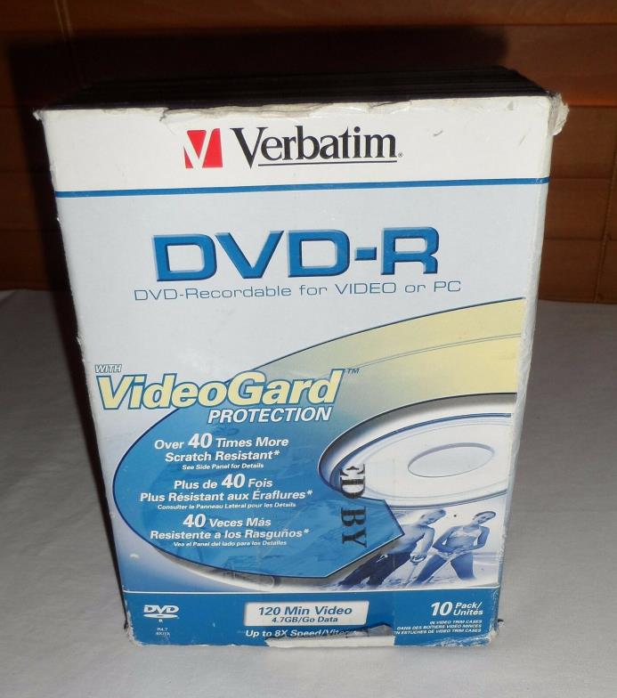 Verbatim Dvd-R 4.7gb 8x 10pk With VideoGard Protection Includes Video Cases NOS