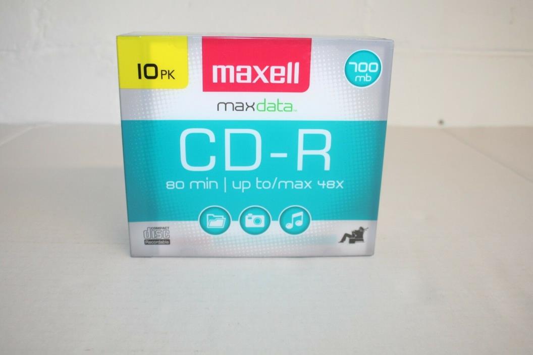 Maxell 10pk CD-R 80 min 48X 700MB Blank Media with Slim Cases Brand New & Sealed