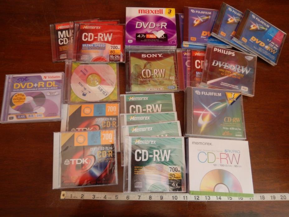 Mixed Lot of 31 Blank Discs NEW Sealed (CD-RW) (DVD-R) (CD-R) (DVD-RW)