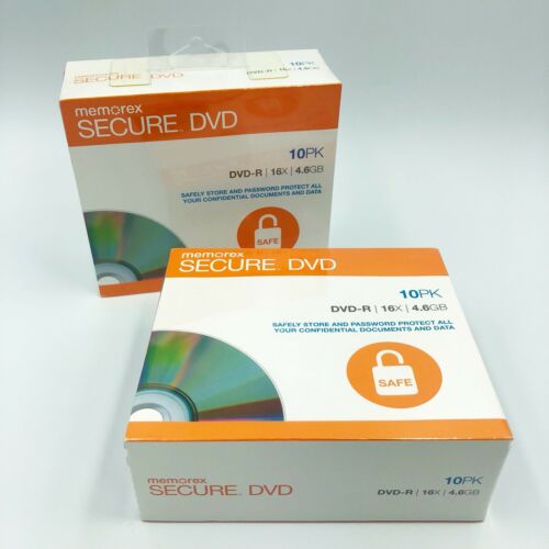 Memorex Secure DVD-R 10 Pack 2x [20 TOTAL Discs) AES 256 Encryption NEW & Sealed