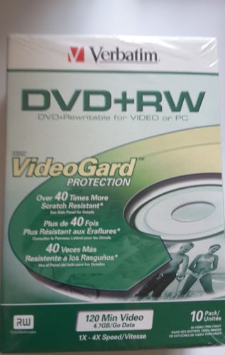 10-Pack New Verbatim Blank DVD+RW ReWritable Discs 4.7GB 4X 120-Minutes