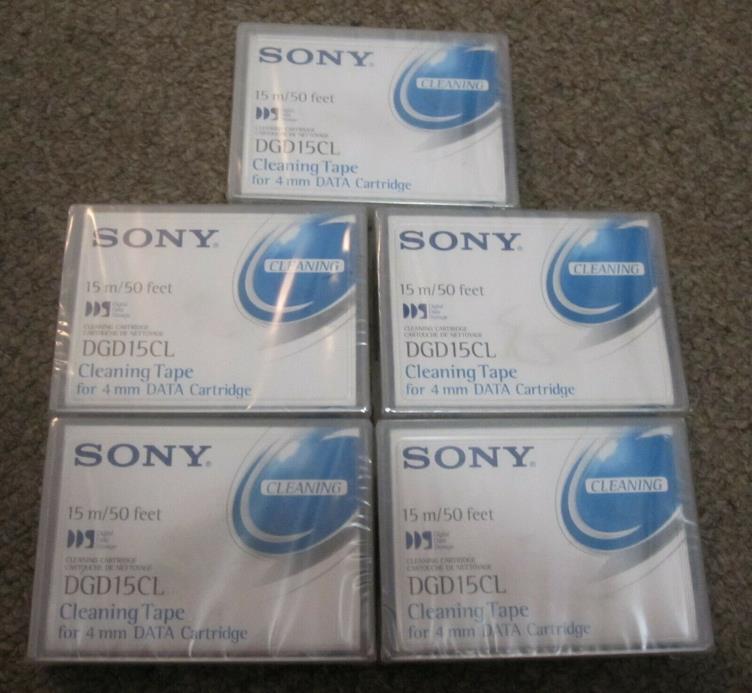 SONY DGD15CL CLEANING TAPE ~ For 4mm DATA Cartridge ~ Factory Sealed ~ LOT OF 5