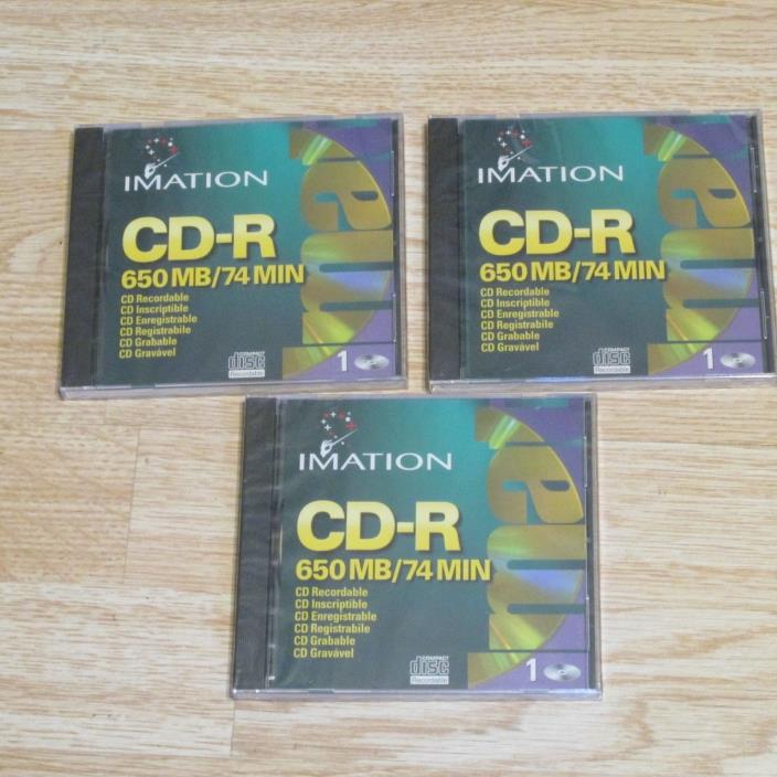 LOT OF 3  Imation CD-R  1x-4x Compatible 650 MB/74 Min (1999)  NEW FREE SHIPPING