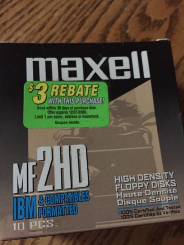 Maxell MF 2HD High Density Floppy Disks IBM & Compatibles Formatted 10 Pack New