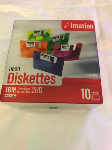 10pk Blank Floppy Disks,Neon,IMATION 3.5 2HD Neon Diskettes 1.44MB MAC Formatted