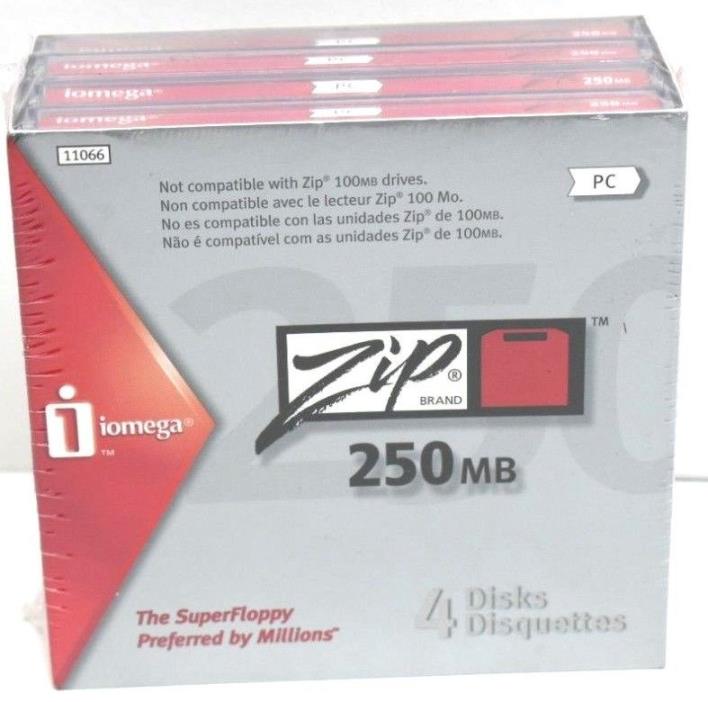 Iomega 4-Pack 250MB Zip Disks PC New & Sealed assembled in Belgium