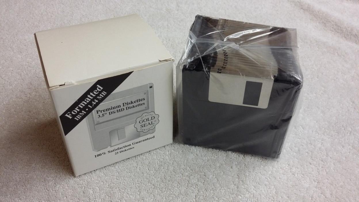 25 pack 3.5 2HD High Density 1.44MB IBM Formatted Diskettes Gold Seal