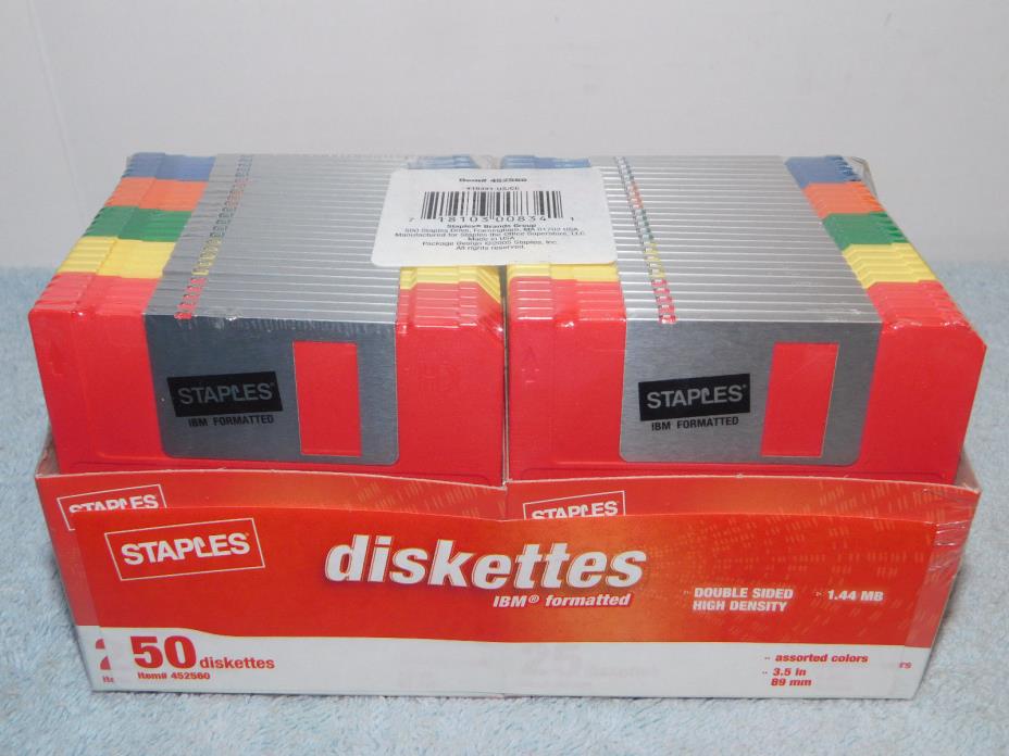 Staples IBM formatted diskette 50 pack assorted colors 3.5