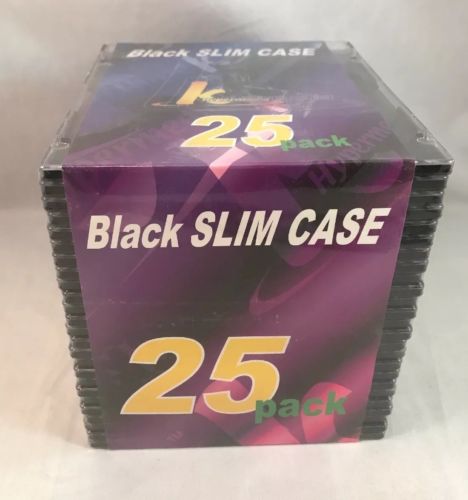 25 Pack Black Square CD DVD Storage Hard Plastic Replacement Slim Jewel Cases