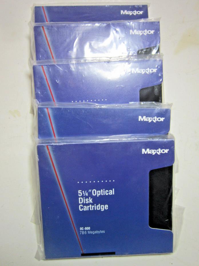Lot of 5 New Sealed Maxtor 0C-800 800MB 5.25''  Optical Disk Cartridge