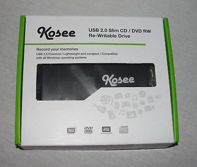 Kosee Ext USB 2.0 Slim CD DVD RW Re-Writable Drive Play CD 24X Spd US Seller NEW