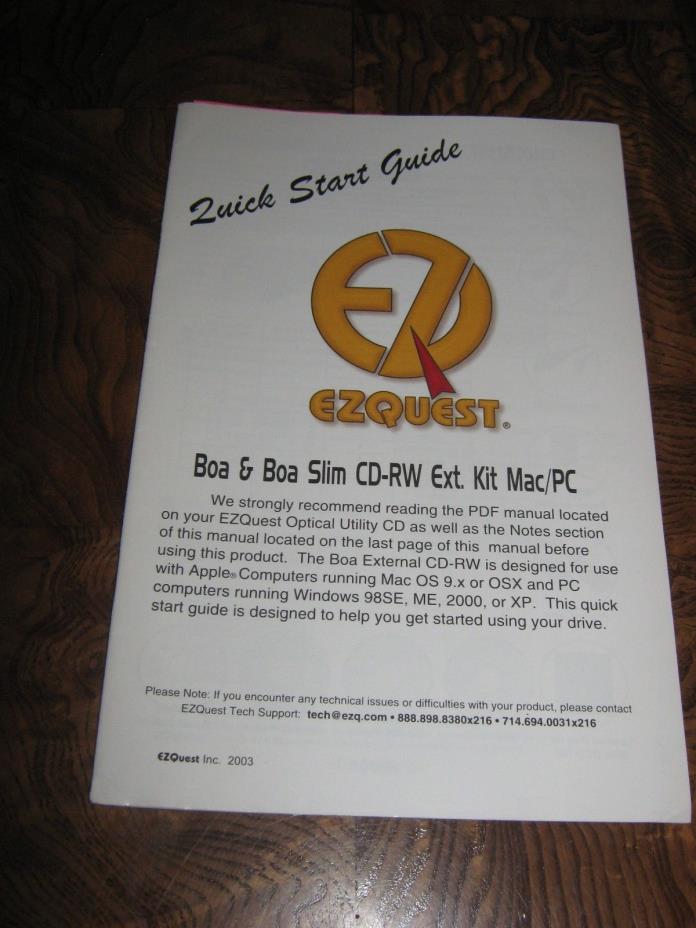 EZQuest Boa and Boa Slim CD-RW Ext. Kit Mac PC Quick Start Guide ONLY