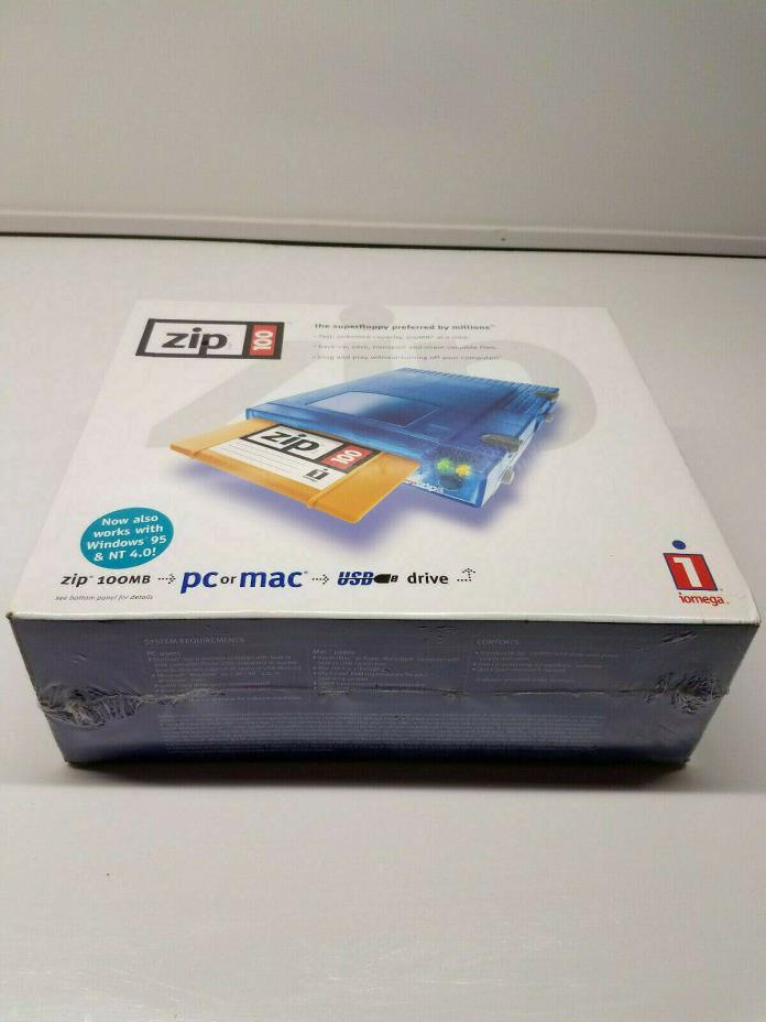 Iomega Zip 100 Portable External USB Drive For PC/Mac Blue Transparent NIB