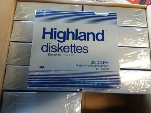 NOS 10 BXS. of 10 EA. 100 Highland 3M Diskettes SS DD RH 5 1/4 inch single side