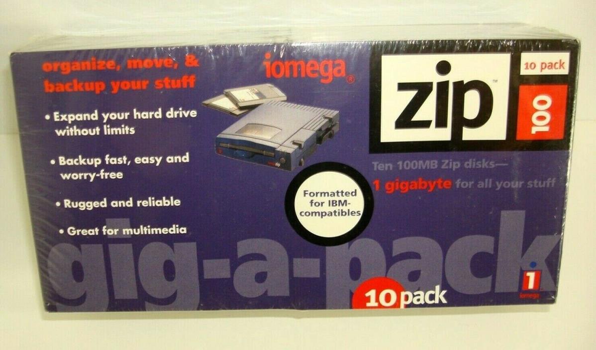 10 Pack iomega 100MB Zip Drive Disks gig-a-pack IBM Formatted NEW SEALED
