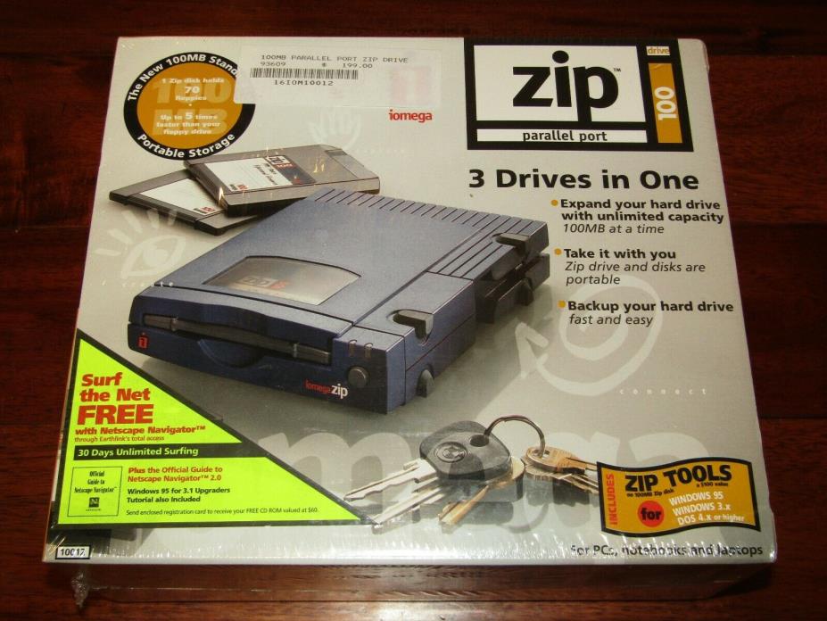 iOmega Zip 100 External Drive PC Parallel Port Back Up 3 in 1 NEW FACTORY SEALED