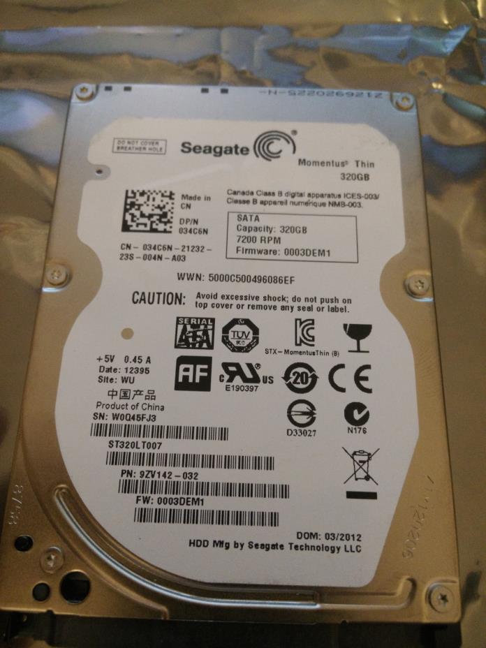 Seagate 320GB ST320LT007 9ZV142-032 0003DEM1 03/2012 WU CHINA 100654403 REV B