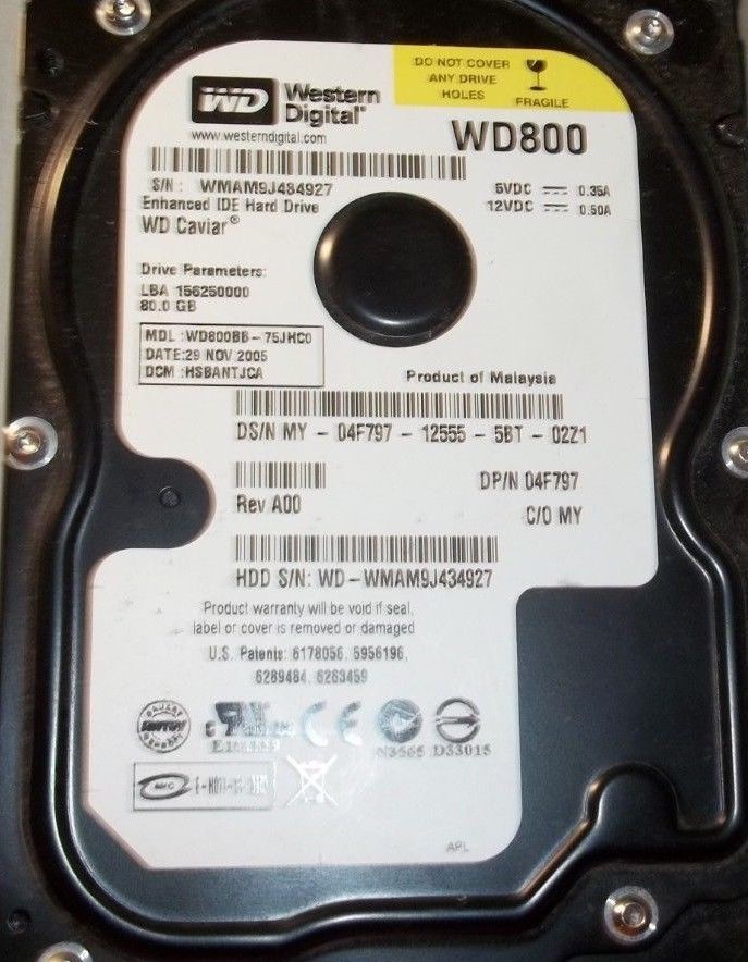 Western Digital WD800 Caviar 80GB UDMA 100 IDE HDD Drive