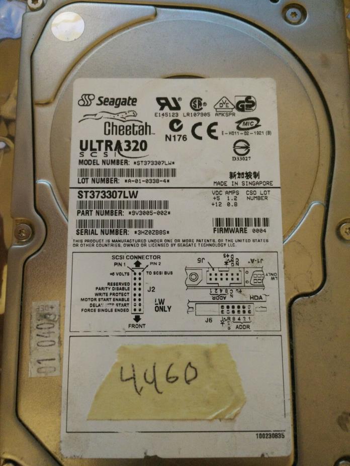 ST373307LW 44GB A0103384 9V3005-002 0004 LEAJ-3 REV A 100224841 SINGAPORE SCSI