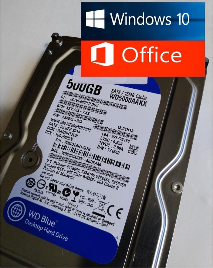 Western Digital SATA 500GB Desktop SATA Hard Drive with Windows 10 and Office
