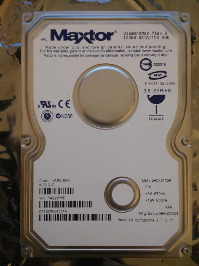 Maxtor DiamondMax Plus 9 120GB YAR51EW0 Singapore 08AUG2003 C71 301520104