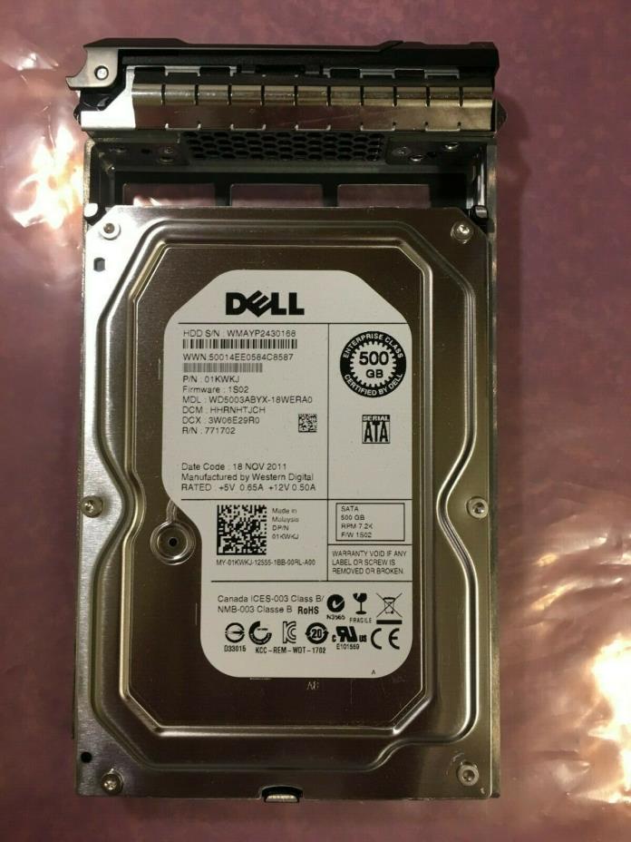 Dell WD 500GB 7.2K SATA ENTERPRISE 3.5 01KWKJ WD5003ABYX HDD with TRAY