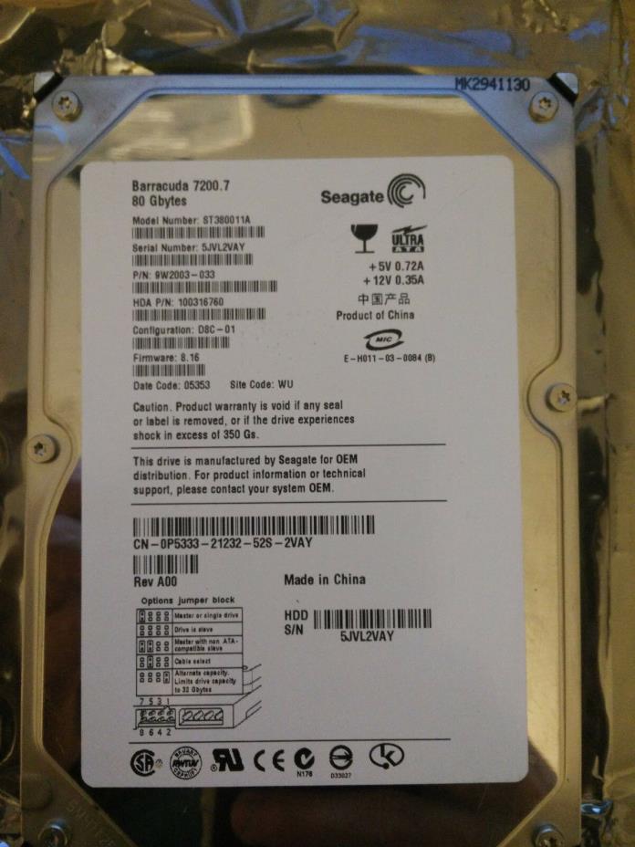 Seagate Barracuda 7200.10 160GB ST3160318AS 100535704 REV B 11135 TK Thailand