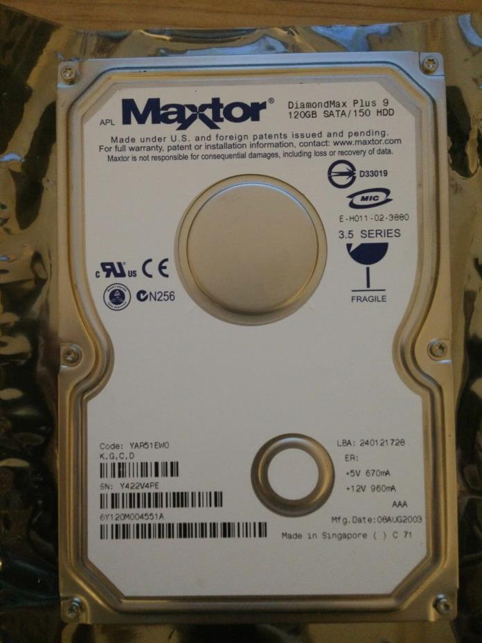 Maxtor DiamondMax Plus 9 120GB YAR51EW0 KGCD 08AUG2003 Singapore C71 301520104