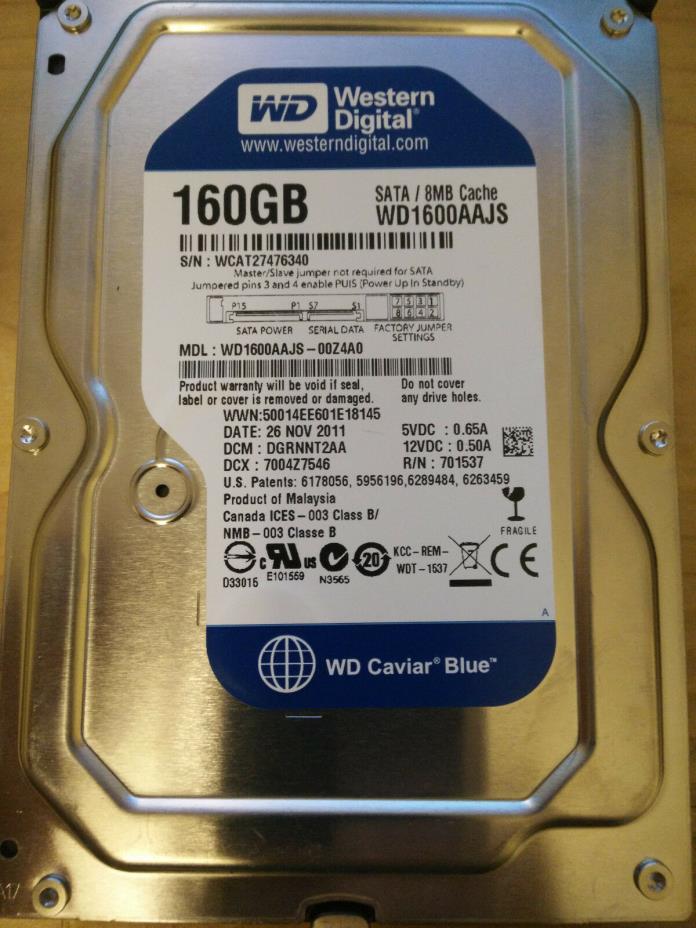 WD1600AAJS-00Z4A0 160GB SATA 2011 DGRNNT2AA 05.ACD BZLAPVMKH7CYRCVKK9UF