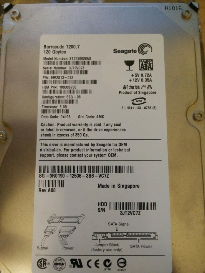 ST3120026AS 120GB Barracuda 7200.7  SZG-08 04196 AMK Singapore Tested donor