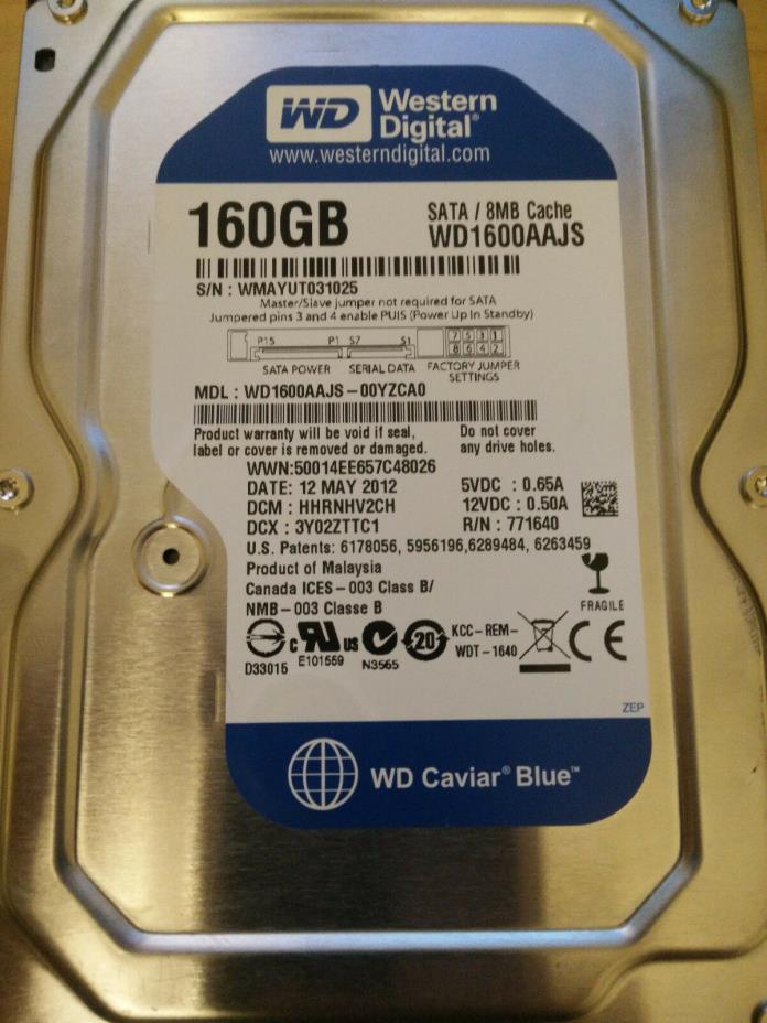 WD1600AAJS-00YZCA0 160GB SATA 03.36B 2012 HHRNHV2CH Malaysia 2012