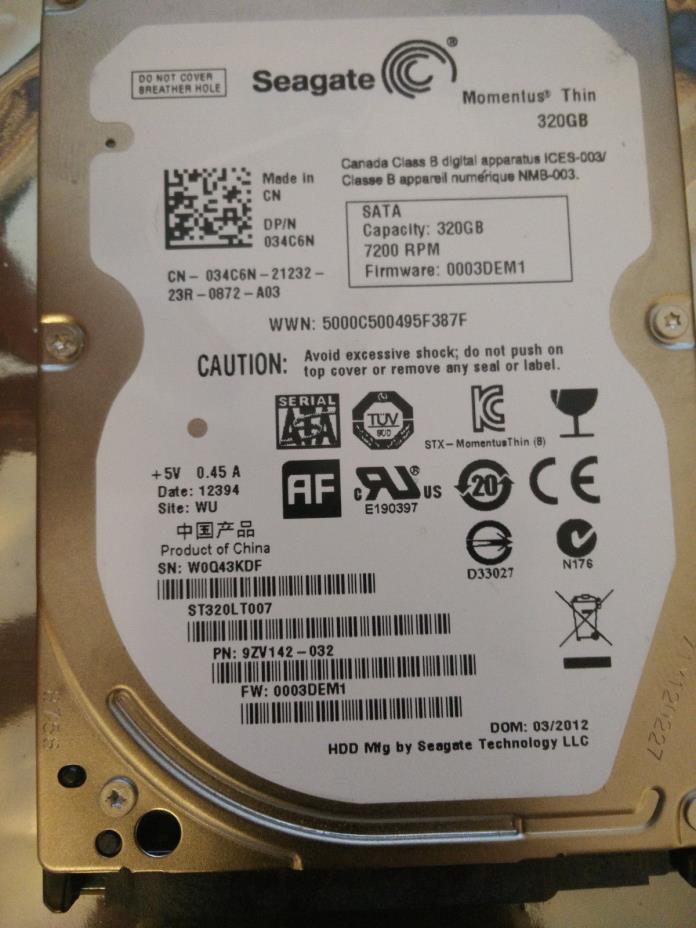 Seagate 320GB 7200RPM ST320LT007 9ZV142-032 0003DEM1 2012 12394 WU China