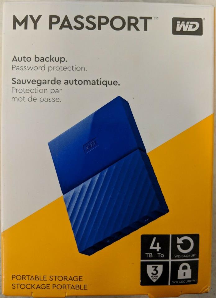 WD 4TB My Passport Portable Hard Drive USB 3.0 Model (WDBYFT0040BBL) #EB7704