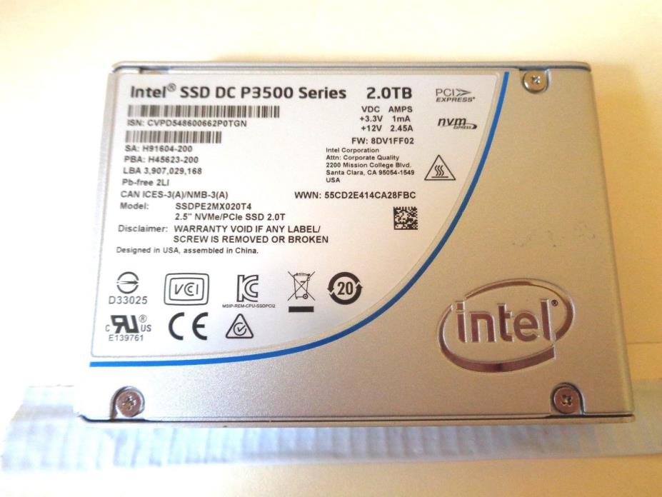 Intel SSD DC P3500 Series 2.0 TB  2.5”  NVMe PCIe U.2 Form Factor SSDPE2MX020T4