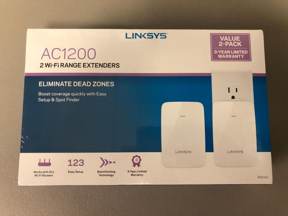 Linksys AC1200  Wi-Fi Range Extenders Value 2-Pack F5Z0692 - New Sealed