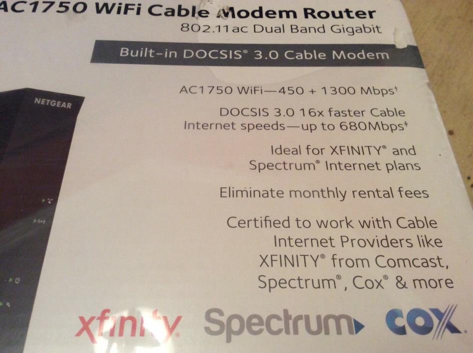 New, Netgear C6300-100NAS AC1750 (16x4) DOCSIS 3.0 WiFi Cable Modem Router Combo