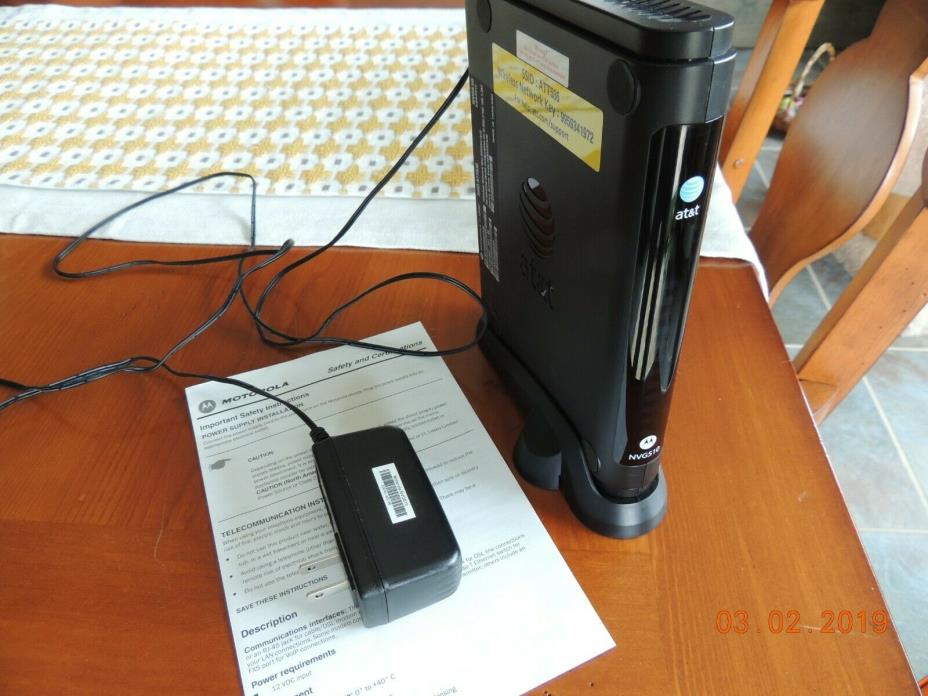 AT&T Motorola NVG510 High Speed DSL Internet Wi-Fi Modem-Router & Power Adapter