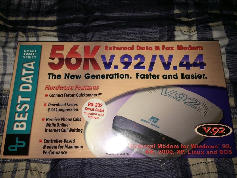 2001 BEST DATA 56K V.92 / V.44 EXTERNAL DATA FAX MODEM FOR IBM 486 OR HIGHER